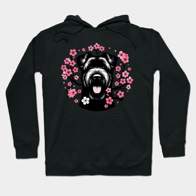 Black Russian Terrier Revels in Spring's Cherry Blossoms Hoodie by ArtRUs